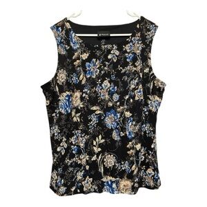 Vintage Y2K Era Lane Bryant Black and Blue Floral & Sparkling Gold Blouse 18/20